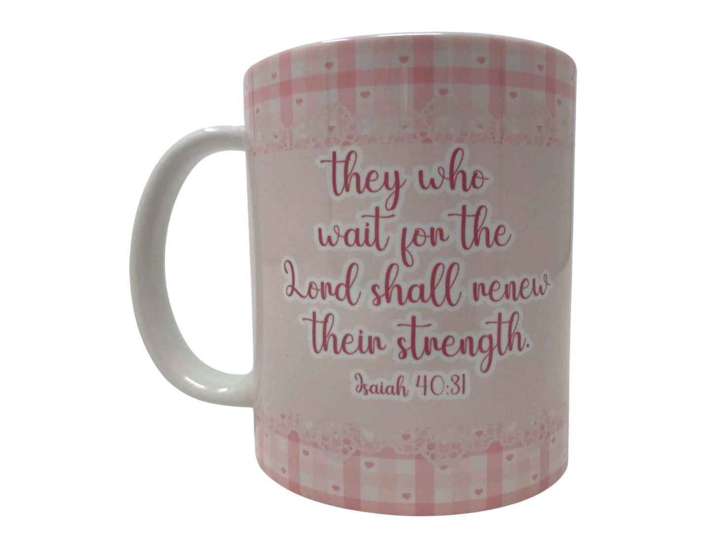 Isaiah 40:31 pink flower mug