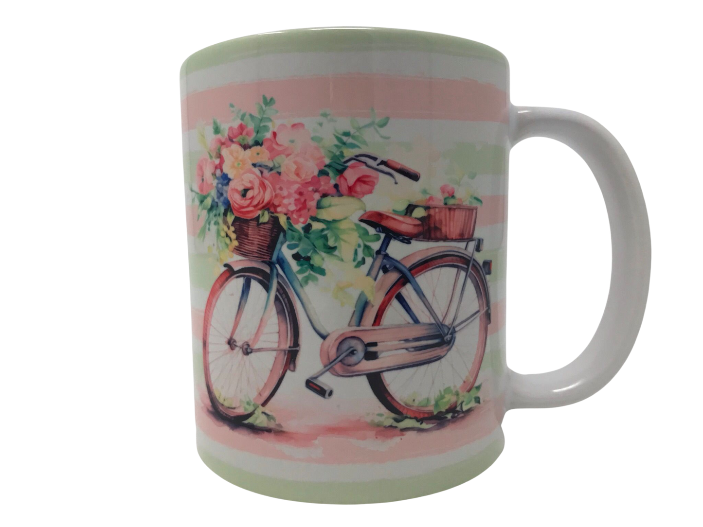 Isaiah 25:4 pink and green striped flower mug