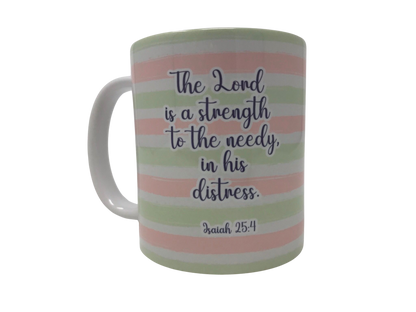 Isaiah 25:4 pink and green striped flower mug